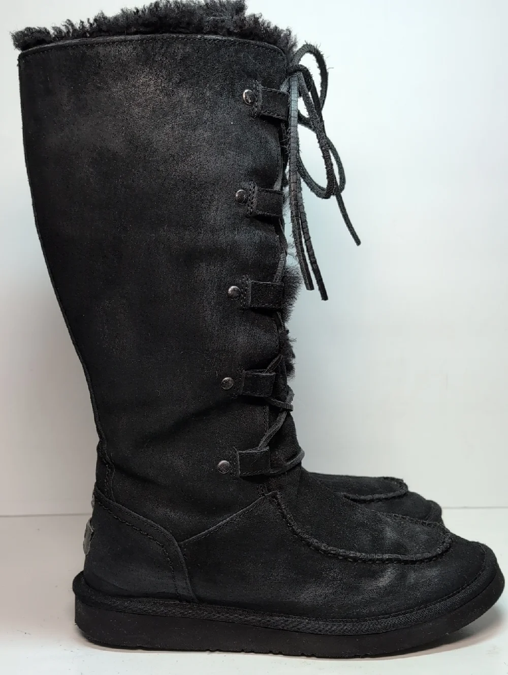 UGG Australian Appalachian lace up tall black suede boots womans size 9 EU 40